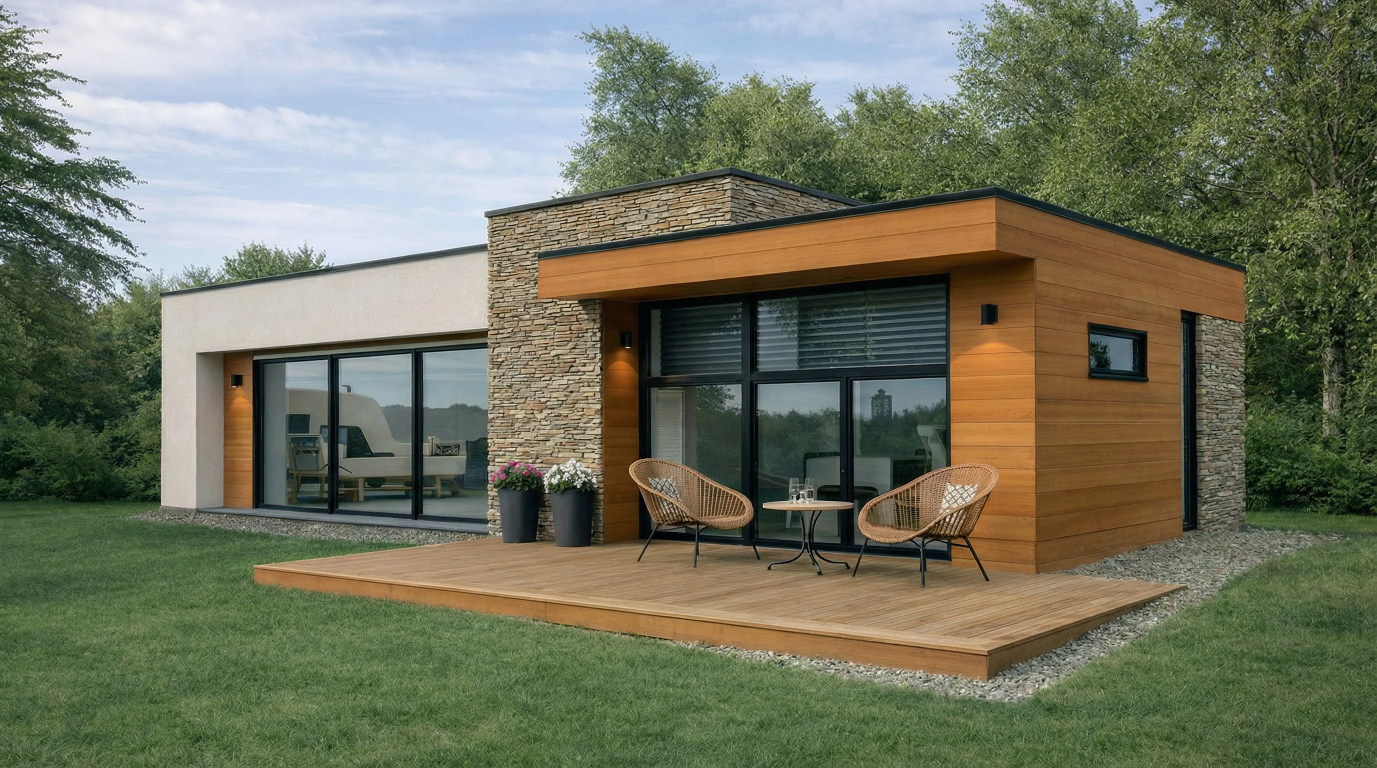 Moderní dřevostavba s terasou