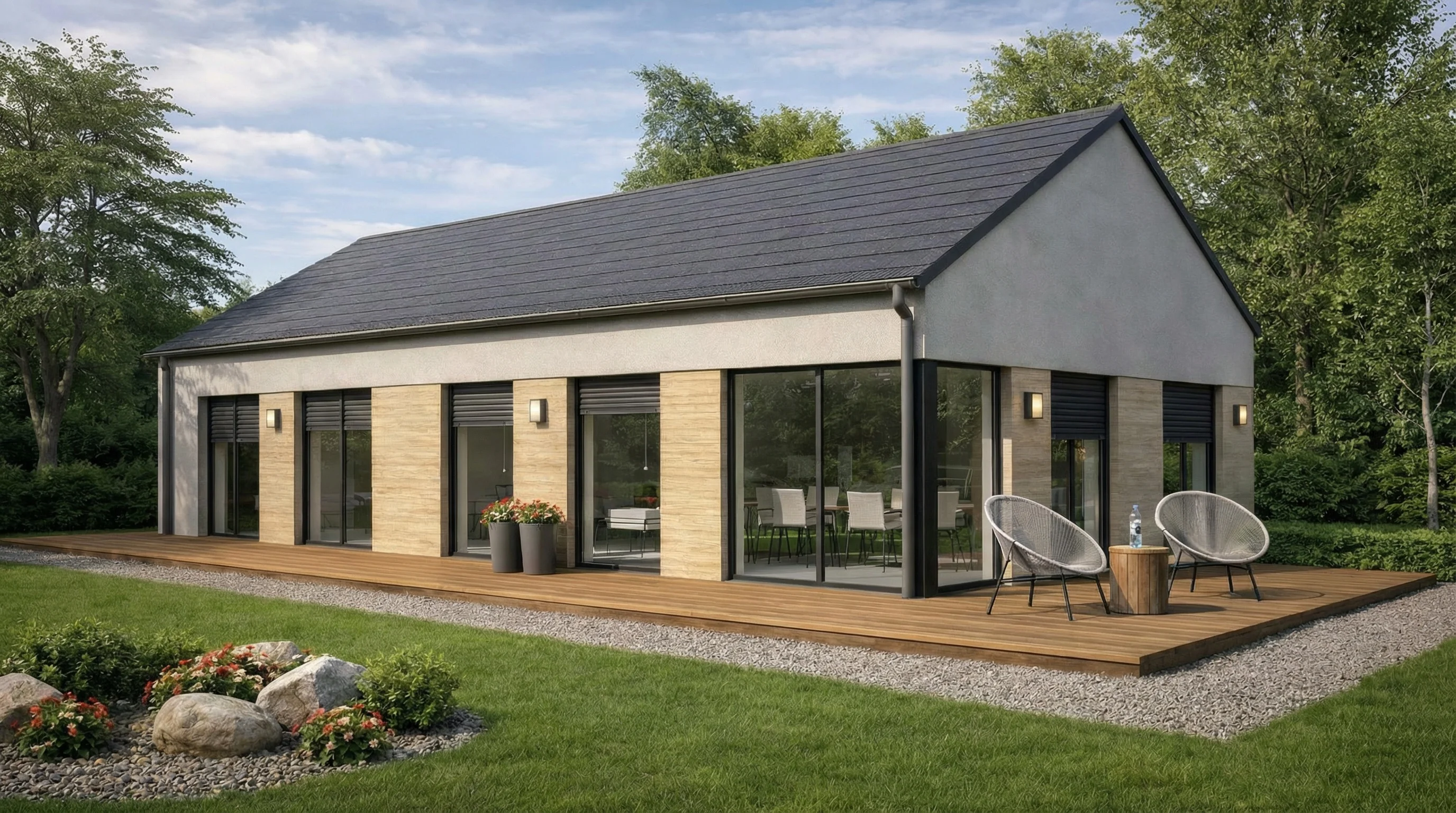 Dřevostavba se sedlovou střechou